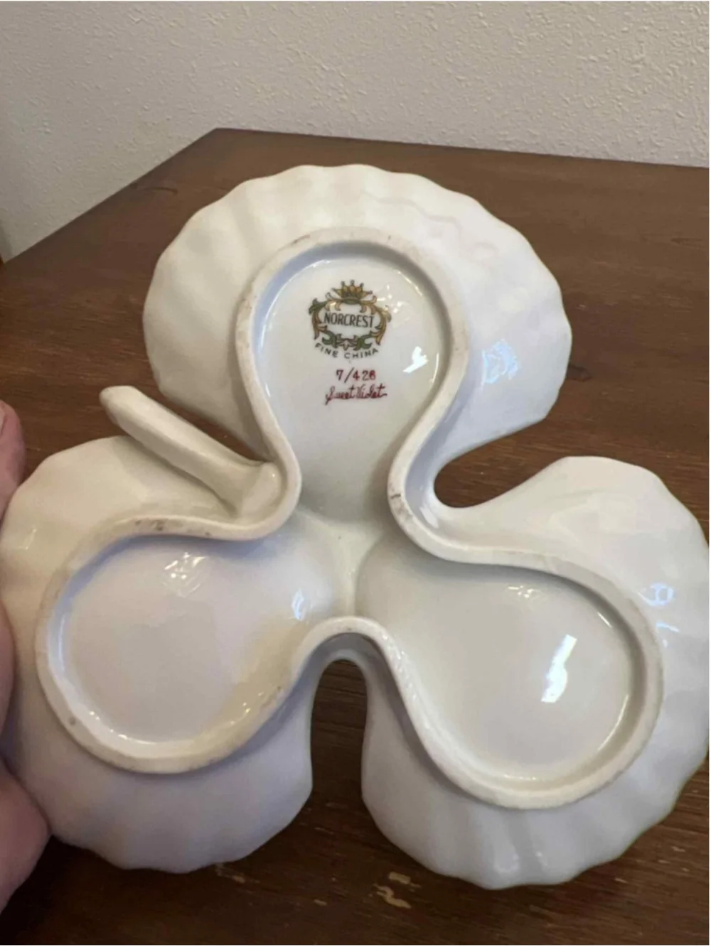 Norcrest Fine China Sweet Violet 3 Section Clover Dish Handle Vintage Japan